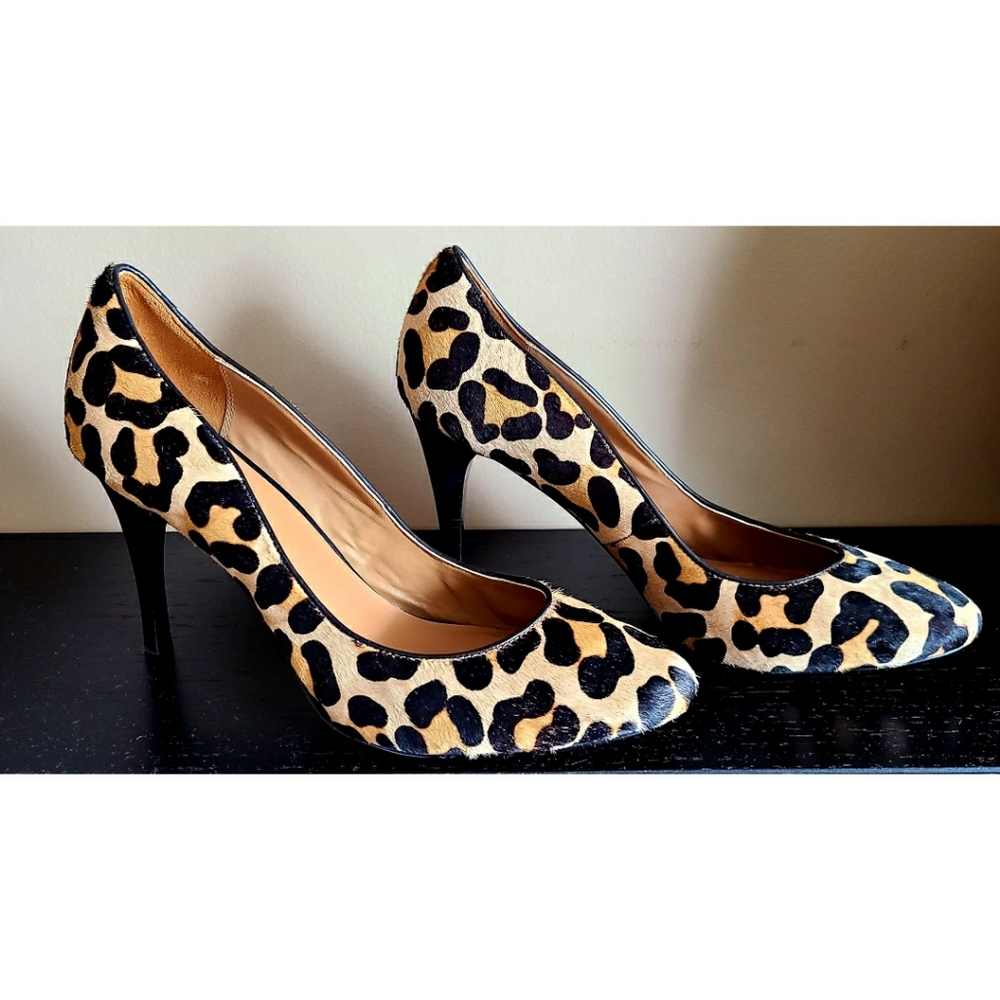 Elie Tahari Pony Hair Leather Leopard Print Pumps